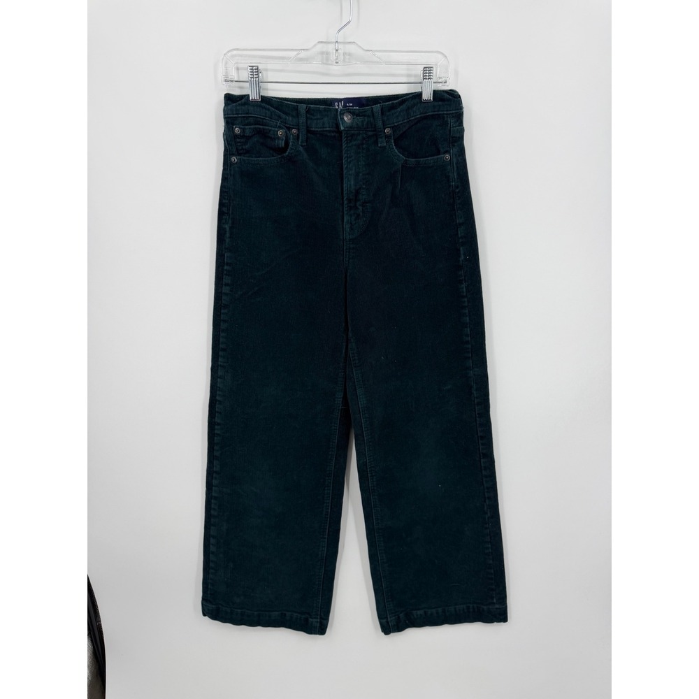 Gap High Rise Wide Leg Corduroy Pants Womens 6/28 Abyss Green Stretch Cotton